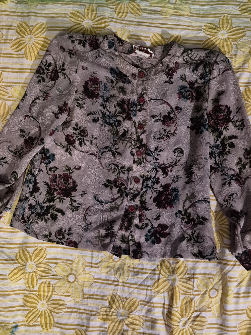 Mauve Floral Button-Front Blouse with Rose Accents
